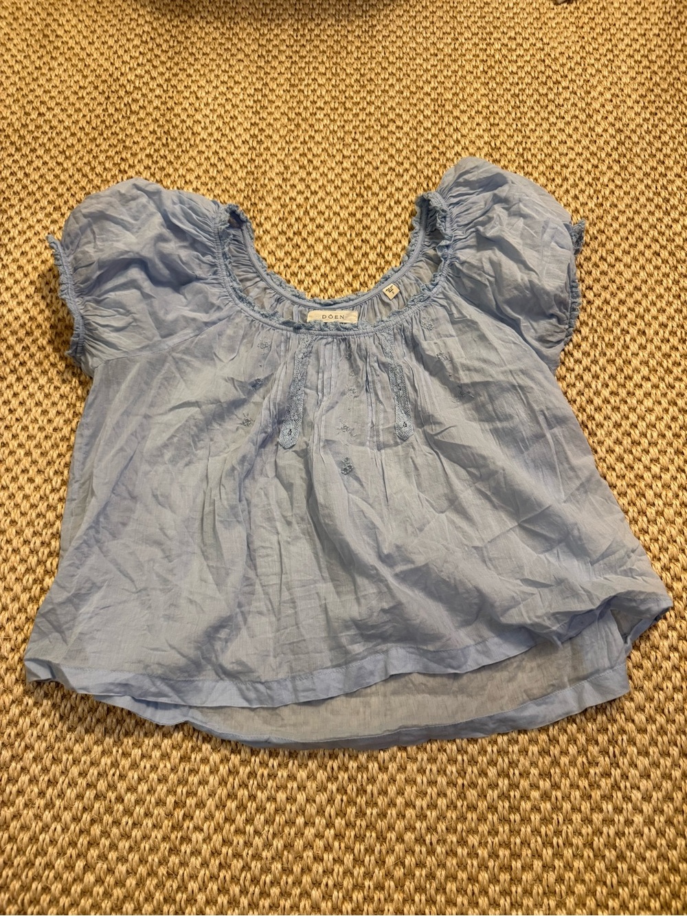 Doen Light Blue Peasant Top - Soft Short Sleeve